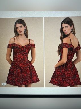Lulu’s Red Floral Off-Shoulder Fit & Flare Kids Dress
